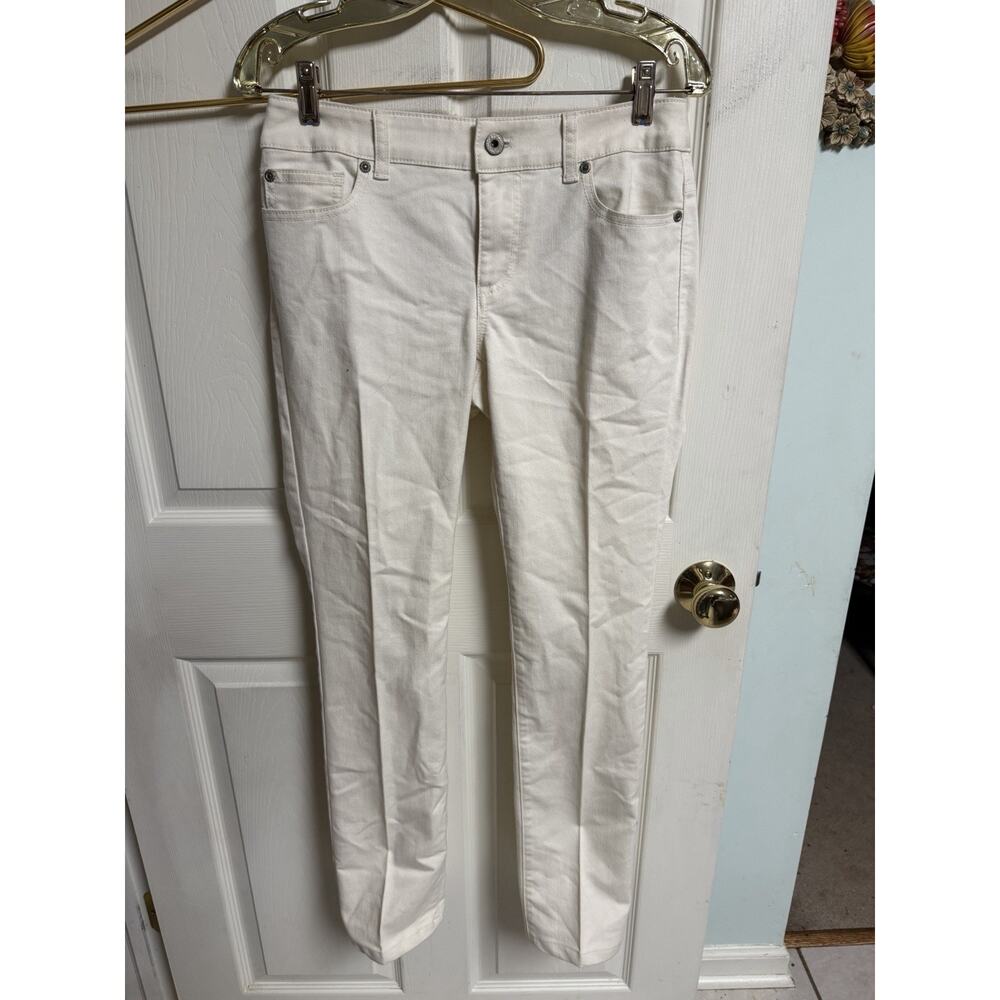Chico's Platinum Denim Jeans Cream Color Ultimate Fit Slim Leg Sz 00 30x29 New